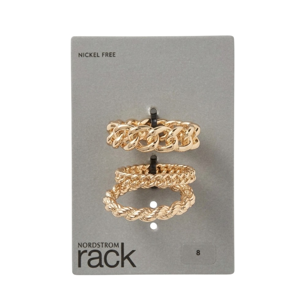 Nordstrom Rack Ring Set Women Size 8 Gold Tone Chain Link Twisted Stackable 3pc